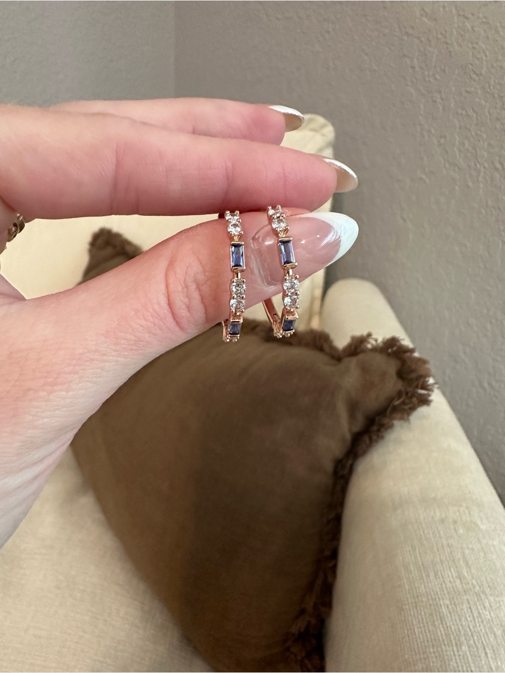 Bomb Party NWOT Elegant Rose Gold Hoop Earrings with Blue and Clear Stones